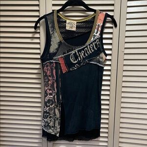 Skinny Minnie Artistic Black and Red Tank Top